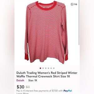 Duluth Trading Co Women's Red and White Striped Long Sleeve Top